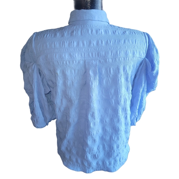 Icone By Simons Light Blue Textured Button-Up Blouse M - Picture 6 of 7